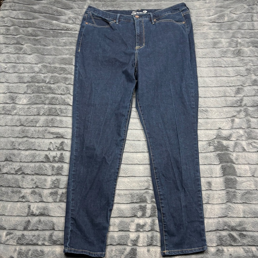 Seven7 Womens Skinny Jeans Dark Wash Indigo High Rise Stretch Size 16 8930